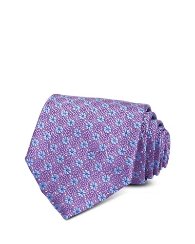 David Donahue Silk Classic Geometric Floral Tie In Purple