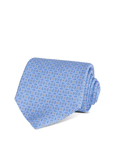 David Donahue Silk Classic Geometric Pattern Tie In Blue