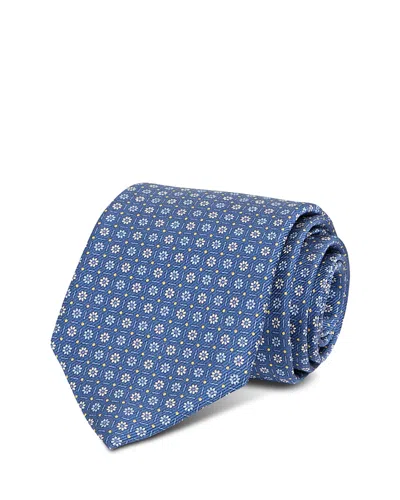 David Donahue Silk Classic Geometric Pattern Tie In Blue
