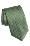 David Donahue Micro Geo Pattern Silk Classic Tie In Green