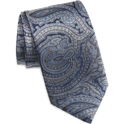 David Donahue Silver & Blue Paisley Silk Tie