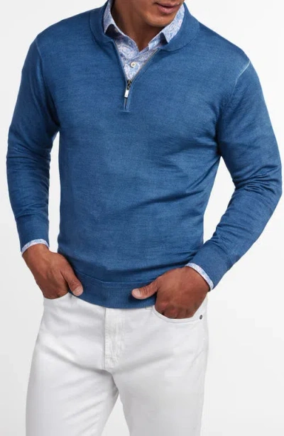 David Donahue Skipper Merino Wool Blend Quarter Zip Sweater In Blue