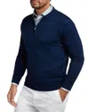 David Donahue Skipper Merino Wool Blend Quarter Zip Sweater In Blue