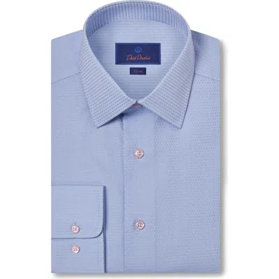 David Donahue Slim Fit Blue Cotton Dobby Dress Shirt