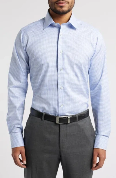 David Donahue Slim Fit Check Cotton Twill Dress Shirt In Blue