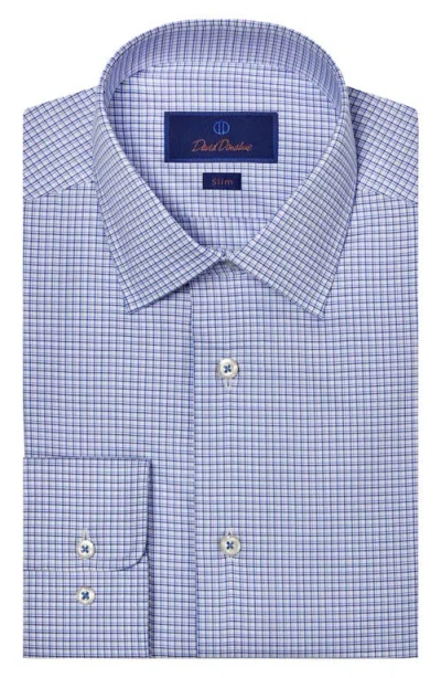 David Donahue Slim Fit Check Cotton Twill Dress Shirt In Wht/blue