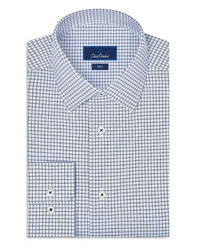 David Donahue Slim Fit Cotton Blend Twill Check Dress Shirt In Blue