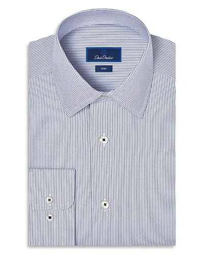 David Donahue Slim Fit Cotton Blend Twill Stripe Dress Shirt In Blue