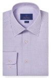 David Donahue Trim Fit Check Luxury Non-iron Dress Shirt In Lilac/ White
