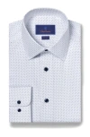 David Donahue Slim Fit Dot Cotton Dress Shirt In White/ Blue