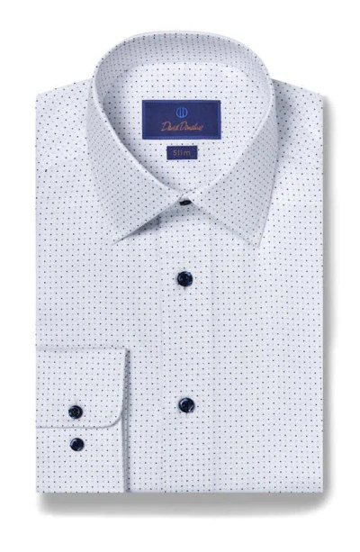 David Donahue Slim Fit Dot Cotton Dress Shirt In White/ Blue