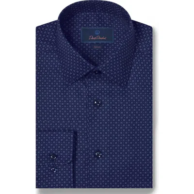 David Donahue Slim Fit Geometric Dot Cotton Twill Dress Shirt In Navy