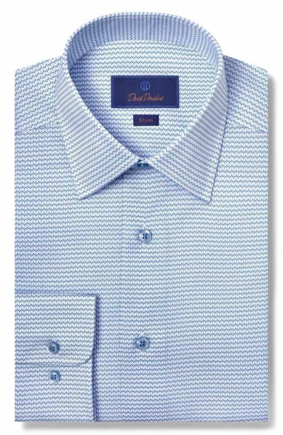 David Donahue Slim Fit Geometric Print Pima Cotton Oxford Cloth Dress Shirt In Sky