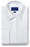 David Donahue Trim Fit Birdseye French Cuff Dress Shirt In White