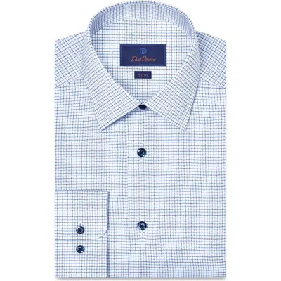 David Donahue Slim Fit Microcheck Stretch Cotton Twill Dress Shirt In Blue