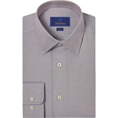 David Donahue Slim Fit Micropattern Cotton Dobby Dress Shirt In Chocolate/sky