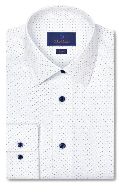 David Donahue Slim Fit Neat Cotton Stretch Twill Dress Shirt In White