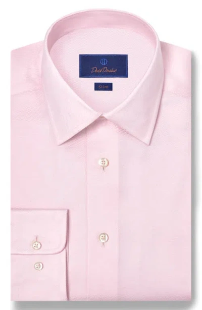 David Donahue Slim Fit Pink Cotton Stretch Twill Dress Shirt
