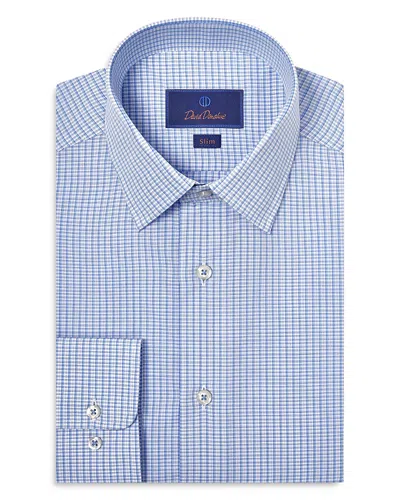David Donahue Slim Fit Poplin Check Dress Shirt In Blue/sky
