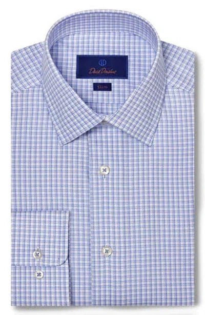 David Donahue Slim Fit Shadow Check Cotton Dress Shirt In Blue