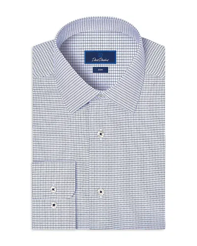 David Donahue Slim Fit Stretch Twill Micro Check Dress Shirt In Blue