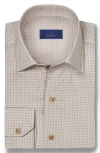 David Donahue Spread Collar Floral Cotton Sport Shirt In Stone
