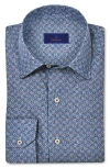 David Donahue Spread Collar Floral Pima Cotton Sport Shirt In Denim