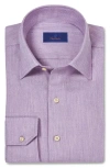 David Donahue Spread Collar Herringbone Sport Shirt In Lilac
