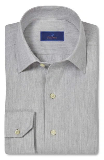 David Donahue Spread Collar Herringbone Sport Shirt In Pearl