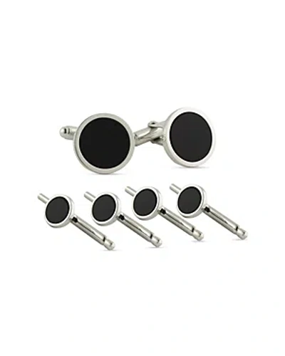 DAVID DONAHUE STERLING SILVER & ONYX INLAY STUD & CUFFLINK SET
