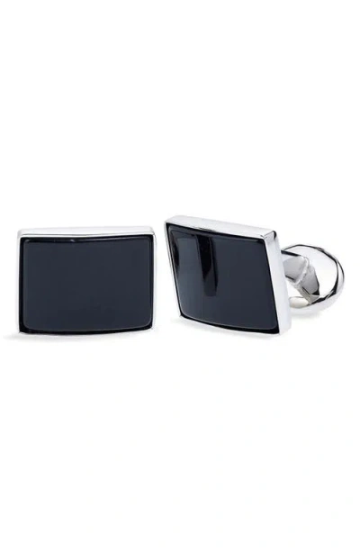 David Donahue Sterling Silver Cuff Links In Silver/black