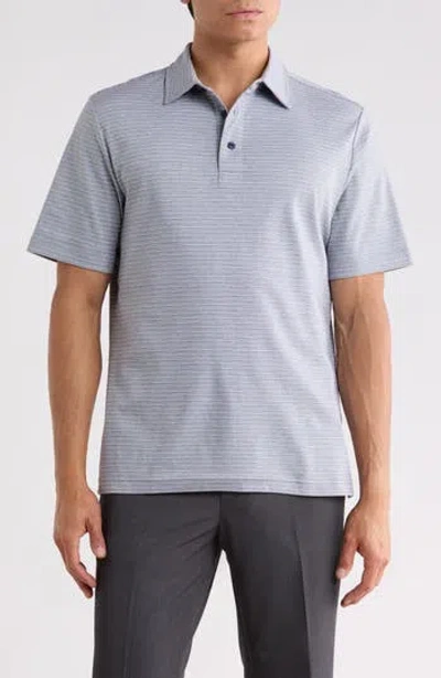 David Donahue Stripe Cotton Polo In Blue