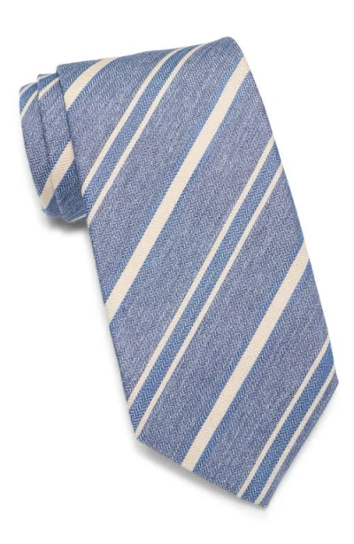 David Donahue Stripe Herringbone Silk Tie In Blue