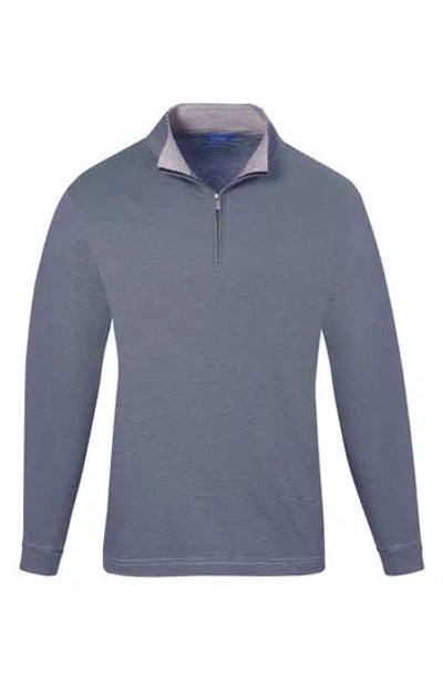 David Donahue Stripe Quarter Zip Pullover Sweater In Blue