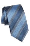 David Donahue Stripe Silk & Cotton Blend Tie In Blue