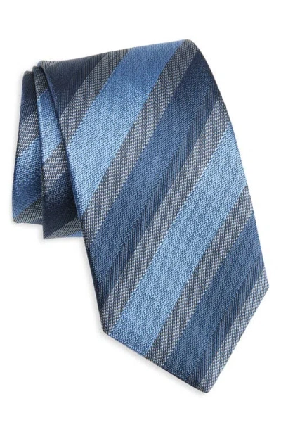 David Donahue Stripe Silk & Cotton Blend Tie In Blue