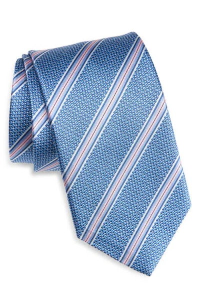 David Donahue Stripe Silk Jacquard Tie In Blue