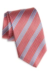 David Donahue Stripe Silk Jacquard Tie In Red