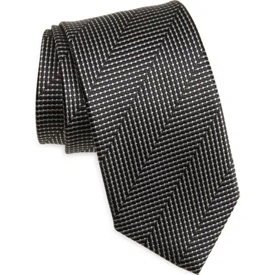 David Donahue Stripe Silk Tie In Black