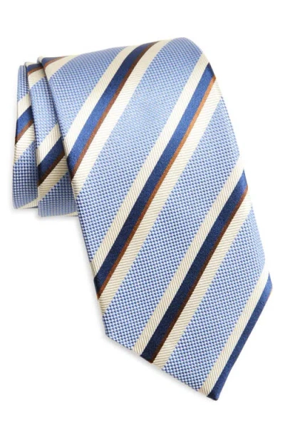 David Donahue Stripe Silk Tie In Blue