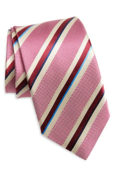 David Donahue Stripe Silk Tie In Cherry