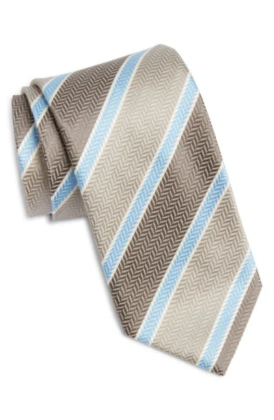 David Donahue Stripe Silk Tie In Gray