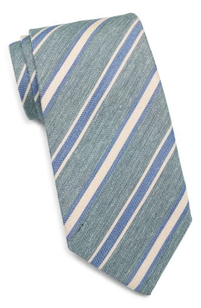 David Donahue Stripe Silk Tie In Green