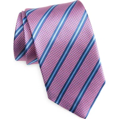 David Donahue Stripe Silk Tie In Purple