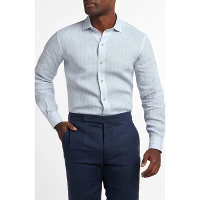 David Donahue Stripe Slub Linen Button-up Shirt In Blue