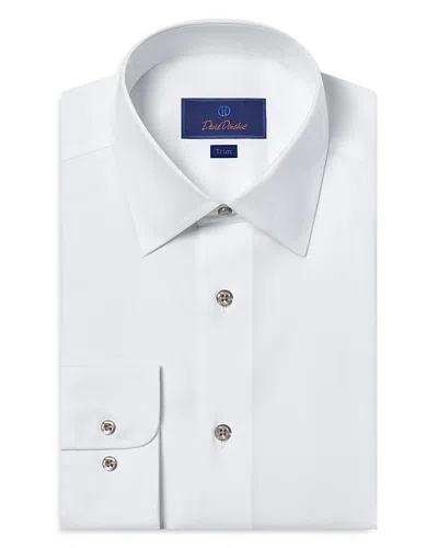 David Donahue Super Fine Regular Fit Twill Dress Shirt In White/grey
