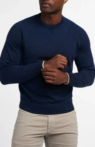 David Donahue South Point Cotton Silk Crewneck Sweater In Blue