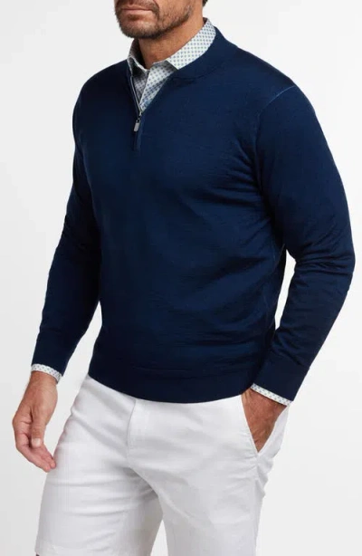 David Donahue Skipper Merino Wool Blend Quarter Zip Sweater In Blue