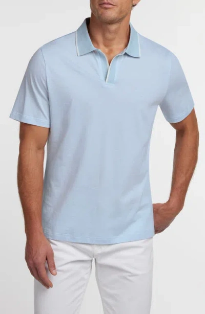 David Donahue Tipped Johnny Collar Cotton & Silk Polo In Blue