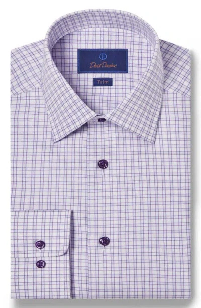 David Donahue Trim Fit Basketweave Check Dress Shirt In Purple
